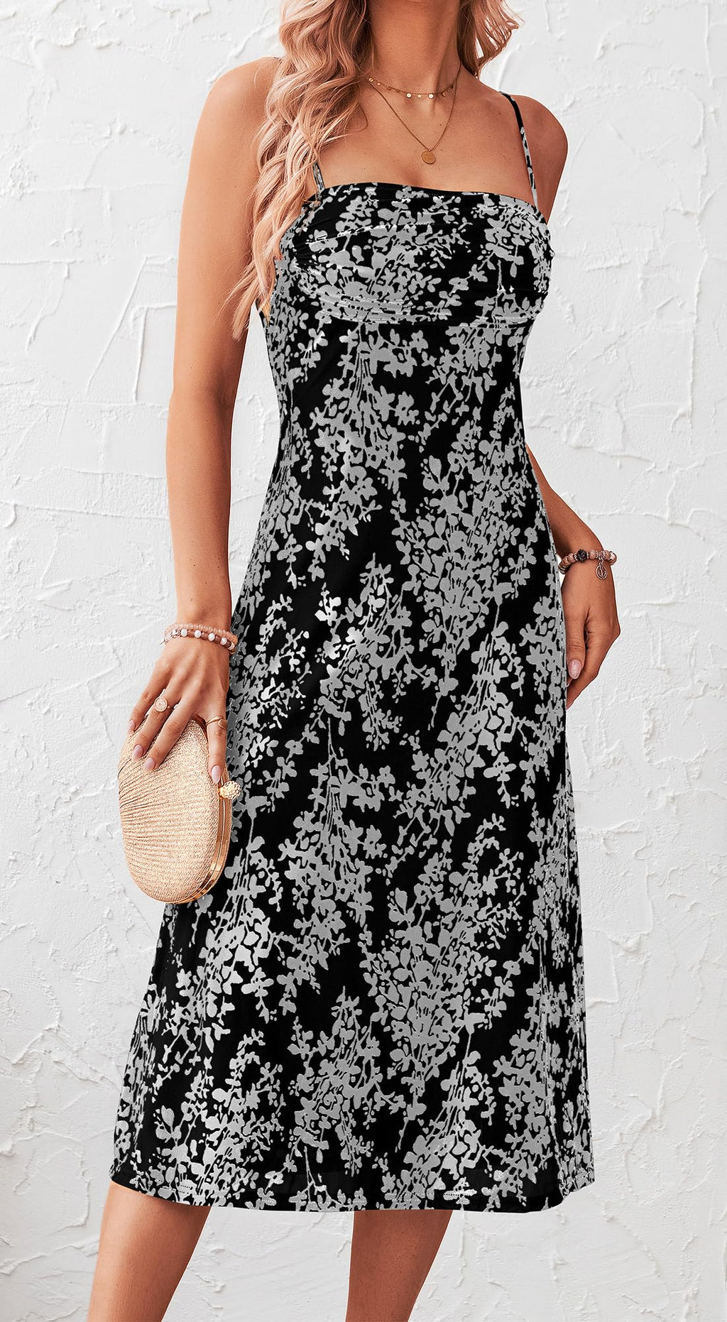 BTFBM Women's Summer Dress Sleeveless Spaghetti Strap Midi Dress Sexy Cowl Neck Floral Cocktail Dress Party Dresses