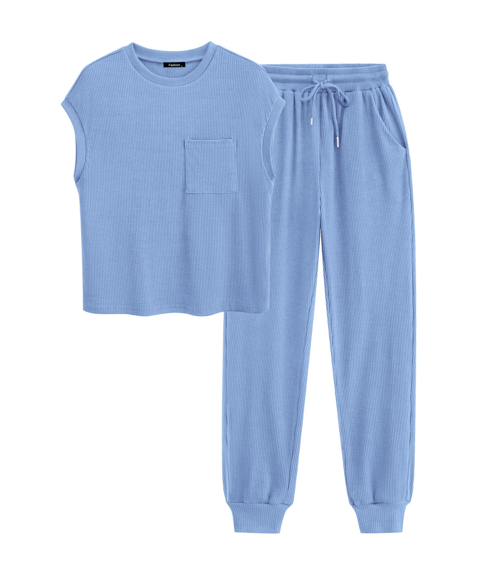 BTFBM Women's Two Piece Tracksuit Outfits Summer Short Sleeve Tops Long Pants Jogger Lounge Matching Sets Sweatsuit