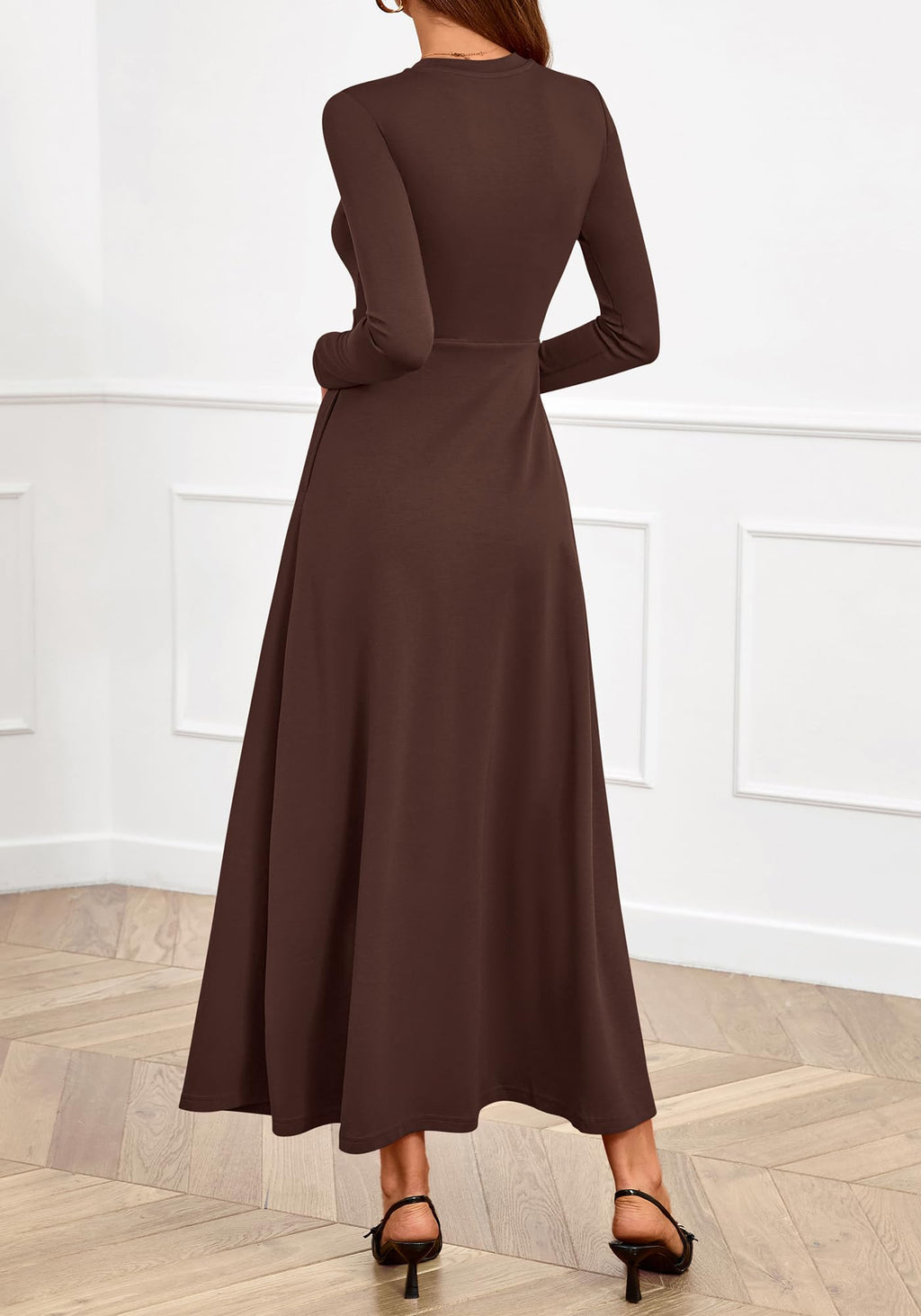 BTFBM Long Sleeve Dress for Women Spring Clothes Pockets Business Casual Pleated Fall Wedding Guest Dresses