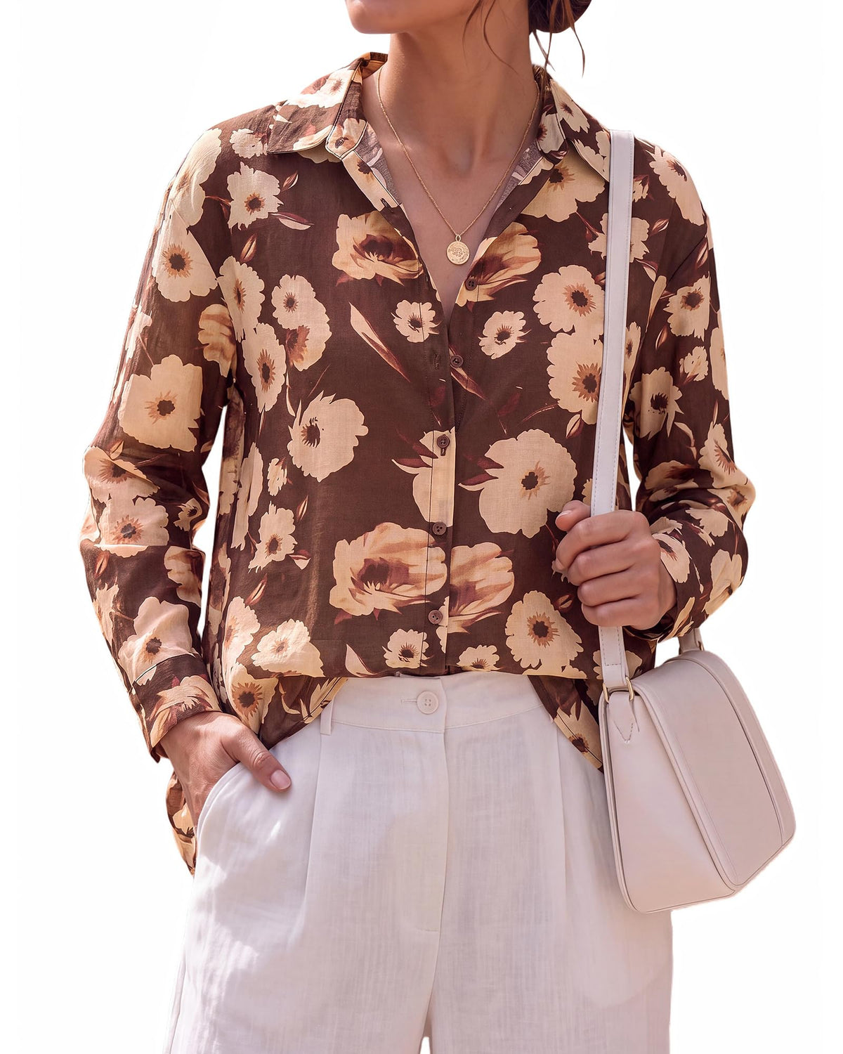 BTFBM Womens Blouses Dressy Casual Floral Long Sleeve Shirts Polka Dot Tops Classic Lapel Collar,Button Cuffs,V Neck Button Down Shirt,Business Casual Outfits,Early Fall Fashion Clothing Trendy