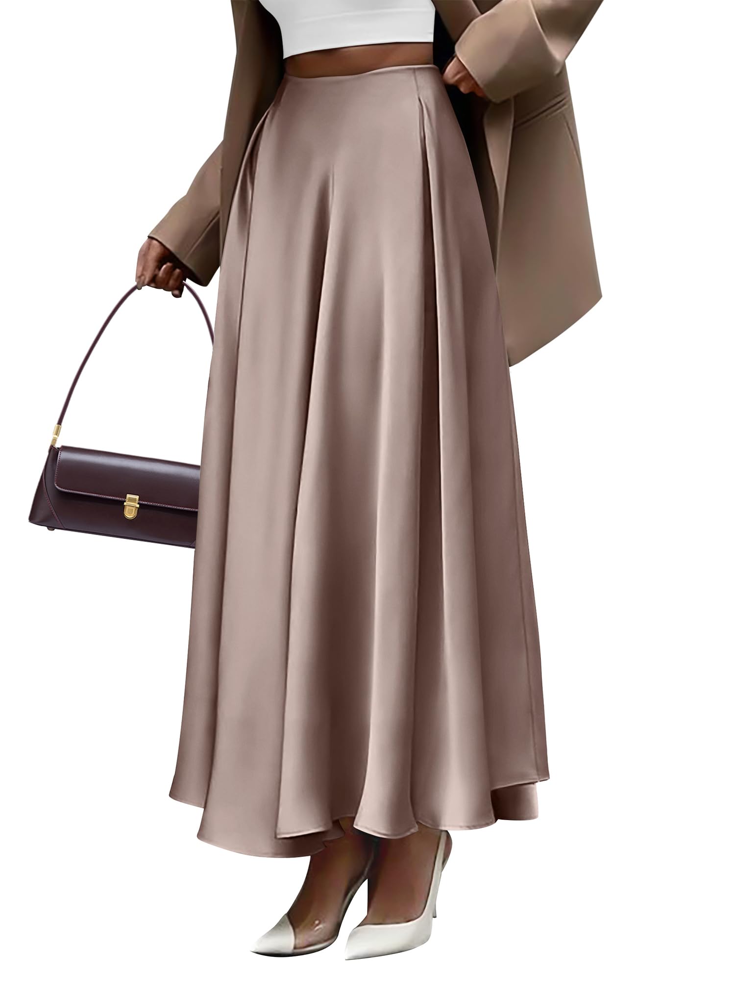 BTFBM Satin Skirts for Women Summer Elegant Flowy A-Line Cocktail Formal Silk Spring Maxi Skirt Night Out Outfits