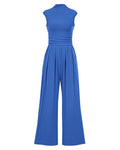 FreshPretty Womens Jumpsuit Dressy Casual Summer Outfits One Piece Cap Sleeve Mock Neck Wide Leg Pants Rompers with Pockets