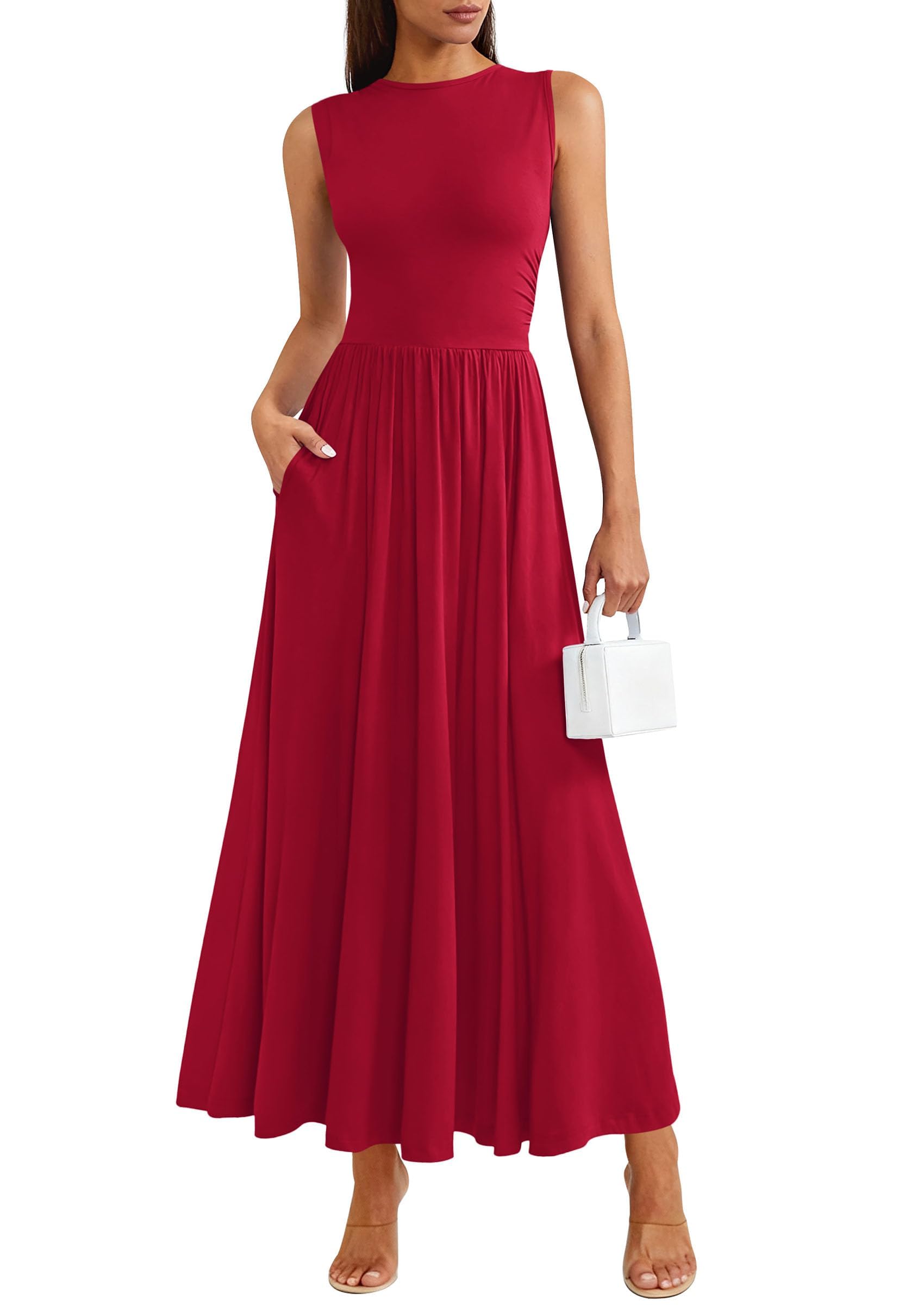PRETTYGARDEN Summer Maxi Dresses for Women Sleeveless A Line Flowy Long Casual Sundress Wedding Guest Fashion Clothing