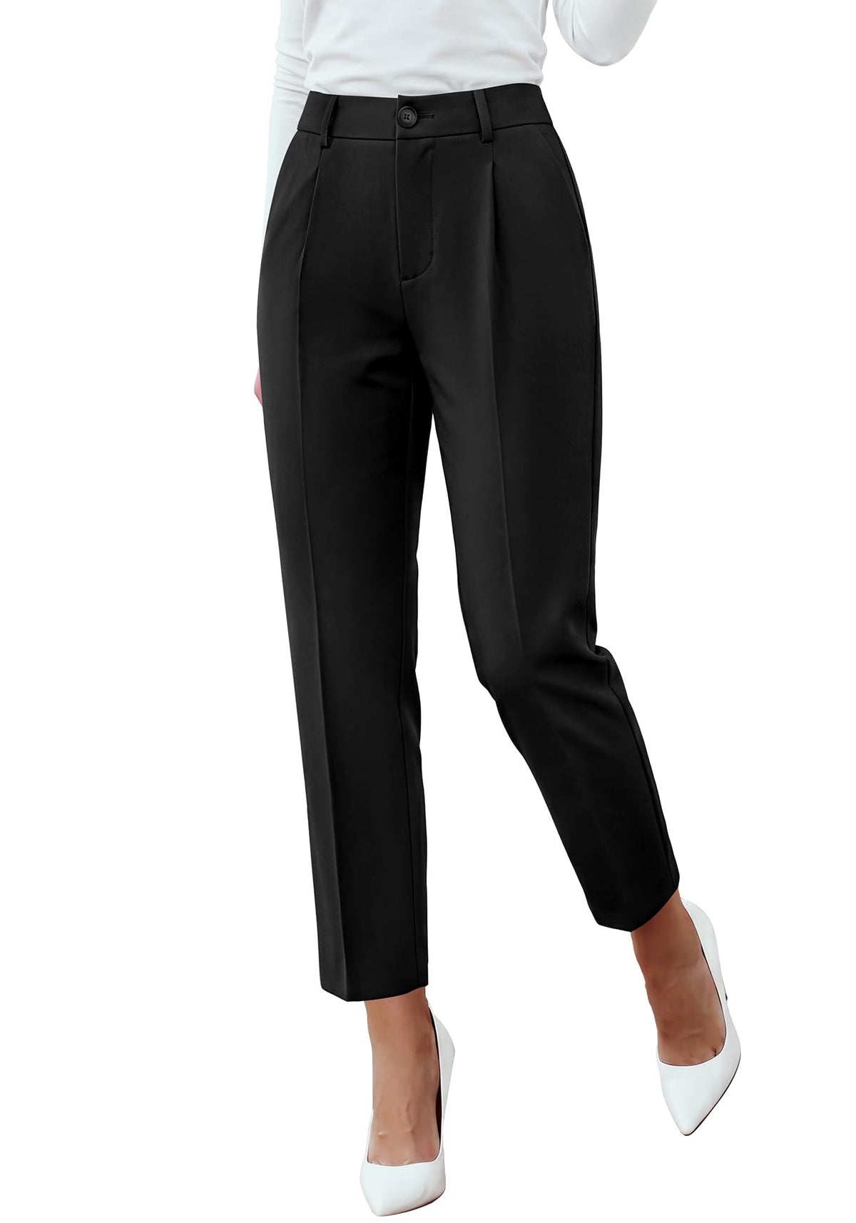 BTFBM Dress Pants Women Work Business Office Ankle Trousers Pockets Straight Leg Pleated Womens Slacks,Tapered Trousers for Work Office,Elastic Back High Waist,Fall Business Casual Outfits