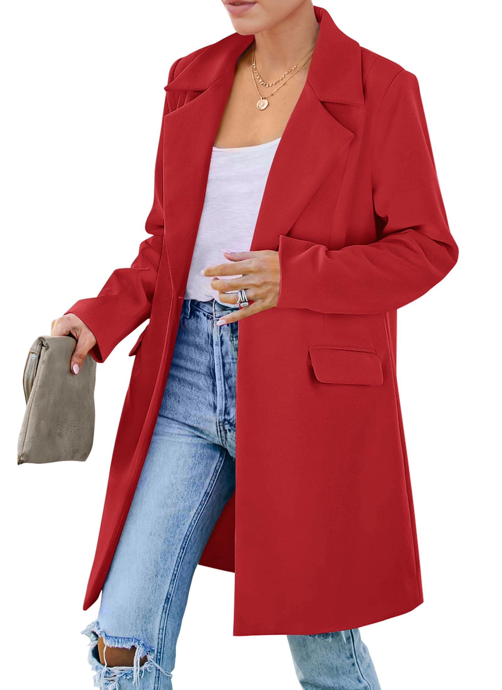 PRETTYGARDEN Women's Spring Fall Long Blazer Jackets Long Sleeve Lapel Pockets Loose Fit Work Casual Blazers Outerwear
