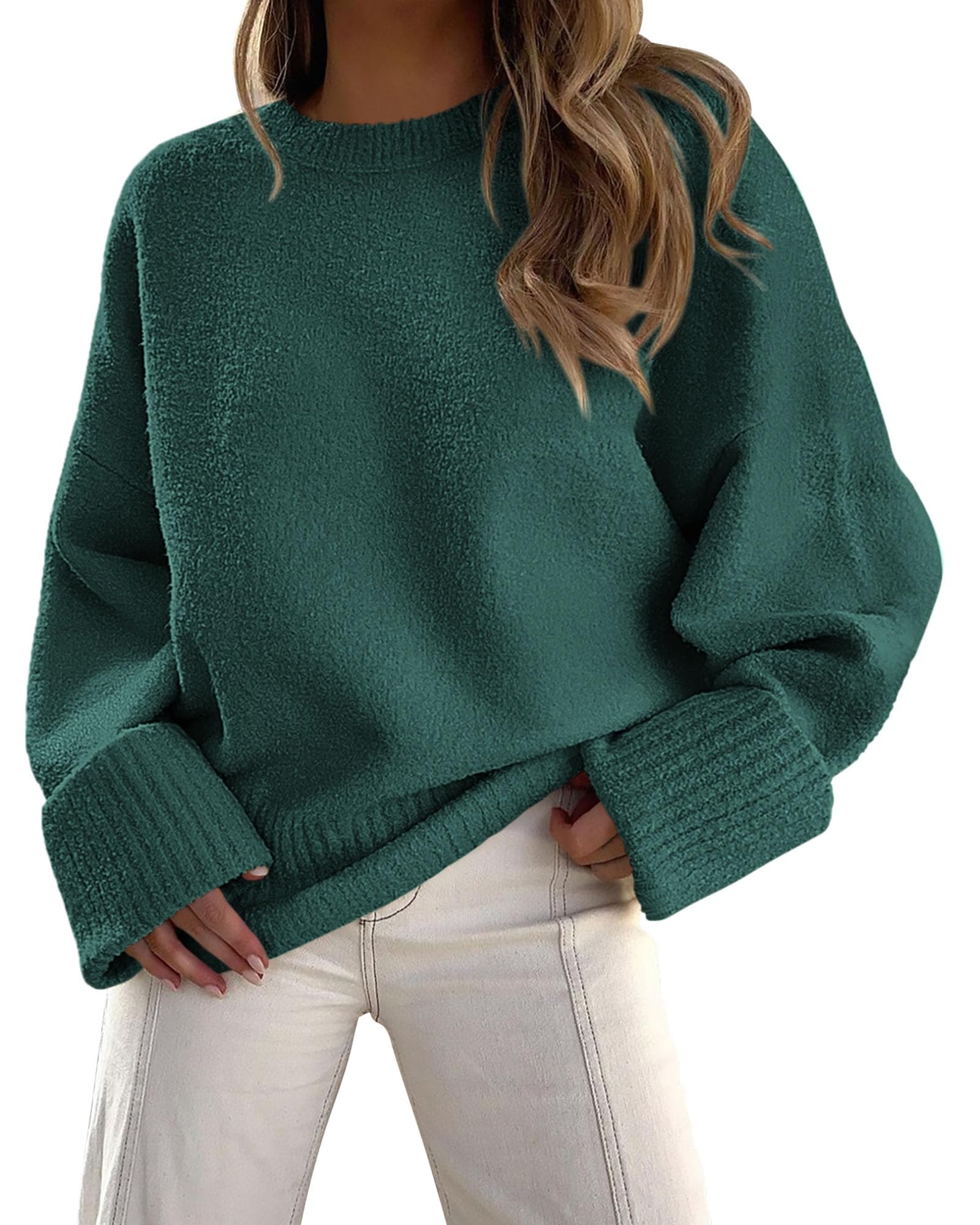 PRETTYGARDEN Women's Fall Oversized Sweaters Casual Crewneck Pullover Long Sleeve Fuzzy Chunky Knit Tops Blouse