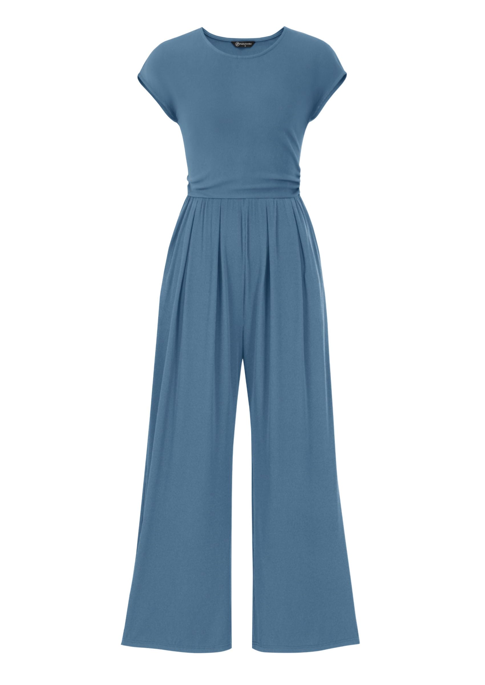PRETTYGARDEN Summer Jumpsuits for Women Dressy Ribbed Cap Sleeve Wide Leg Pants Rompers Elegant Casual One Piece Outfits