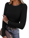 PRETTYGARDEN Women Fall Clothes Long Sleeve Shirts Ribbed Knit Fitted Basic Tee Going Out Tops Underscrub Casual Outfits