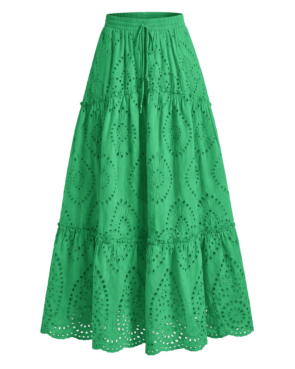 BTFBM Long Skirts for Women Summer Boho Lace Embroidery High Waist Flowy Tiered Spring Maxi Skirt Beach Vacation