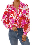 PRETTYGARDEN Women's Floral Blouses Dressy Casual V Neck Button Down Shirts Lantern Long Sleeve Boho Chiffon Spring Tops