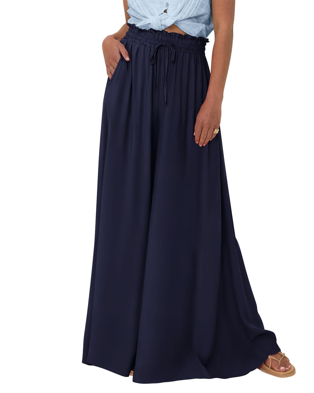BTFBM Women Casual High Waist Wide Leg Pants Spring Summer Long Palazzo Pants Pocket Lounge Beach Vacation Clothes