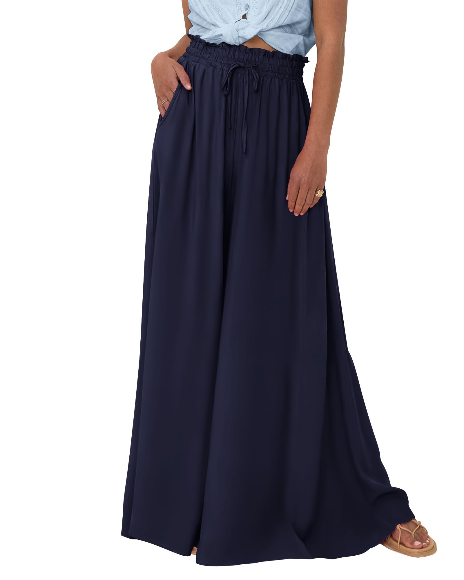 BTFBM Women Casual High Waist Wide Leg Pants Spring Summer Long Palazzo Pants Pocket Lounge Beach Vacation Clothes