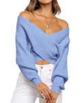 BTFBM Off The Shoulder Sweater for Women Winter Fall Fashion V Neck Long Sleeve Ribbed Knit Wrap Cropped Sweaters