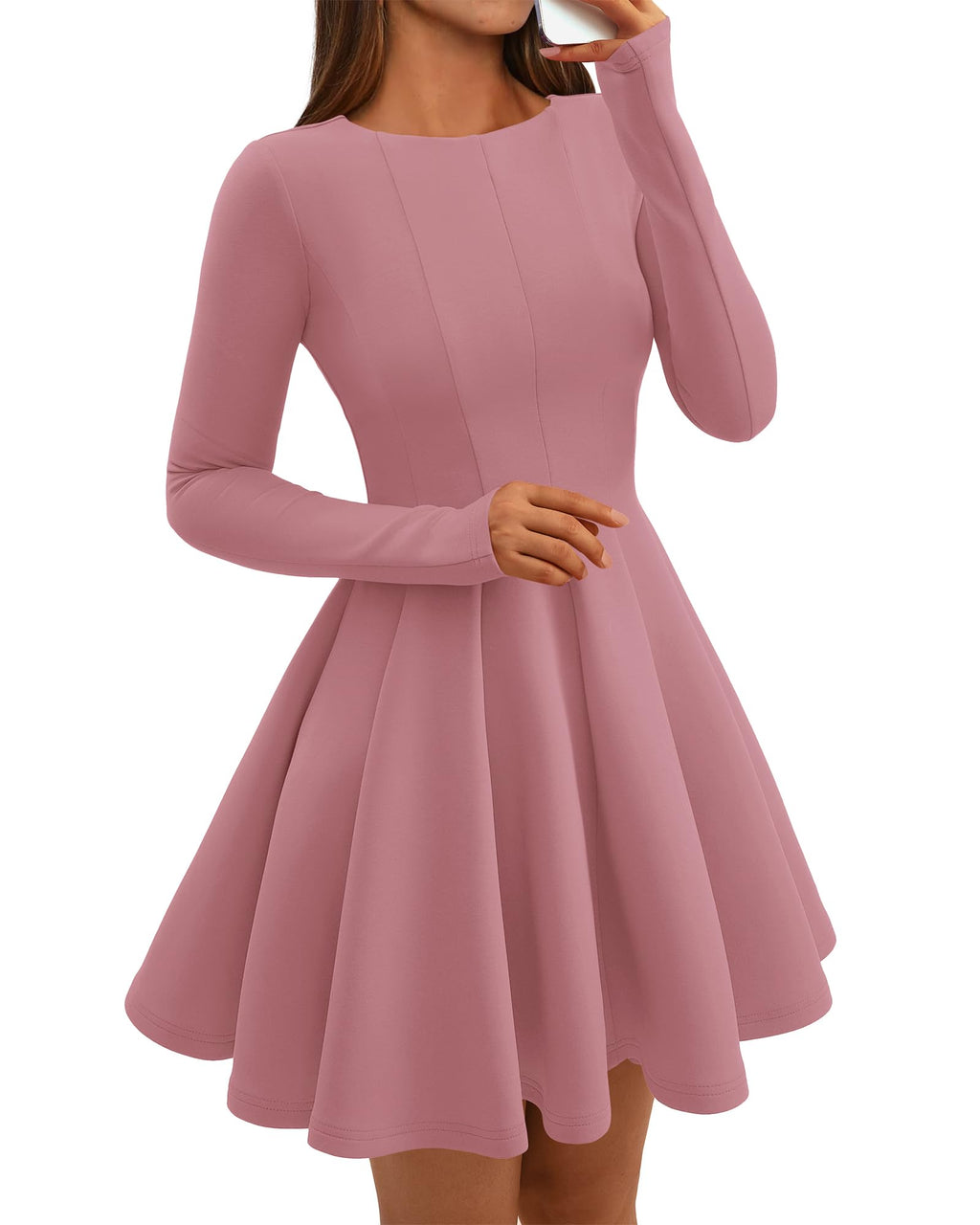 BTFBM Spring Dresses for Women Long Sleeve High Waist Pleated Flowy A Line Party Wedding Guest Dress Business Casual