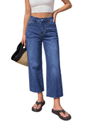 BTFBM Jeans for Women Summer High Waisted Button Straight Leg Stretchy Cropped Raw Hem Trendy Denim Pants Pockets