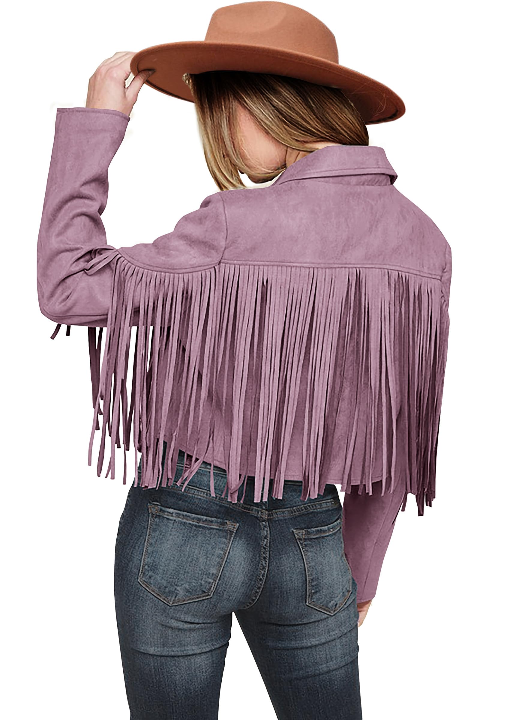 PRETTYGARDEN Women's Fringe Faux Suede Leather Jackets Fall Fashion Tassel Motorcycle Cropped Coats