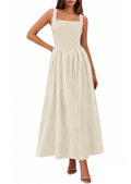 PRETTYGARDEN Women's Maxi Striped Dress Summer Sleeveless Square Neck Smocked A Line Long Flowy Spring Vacation Sundress