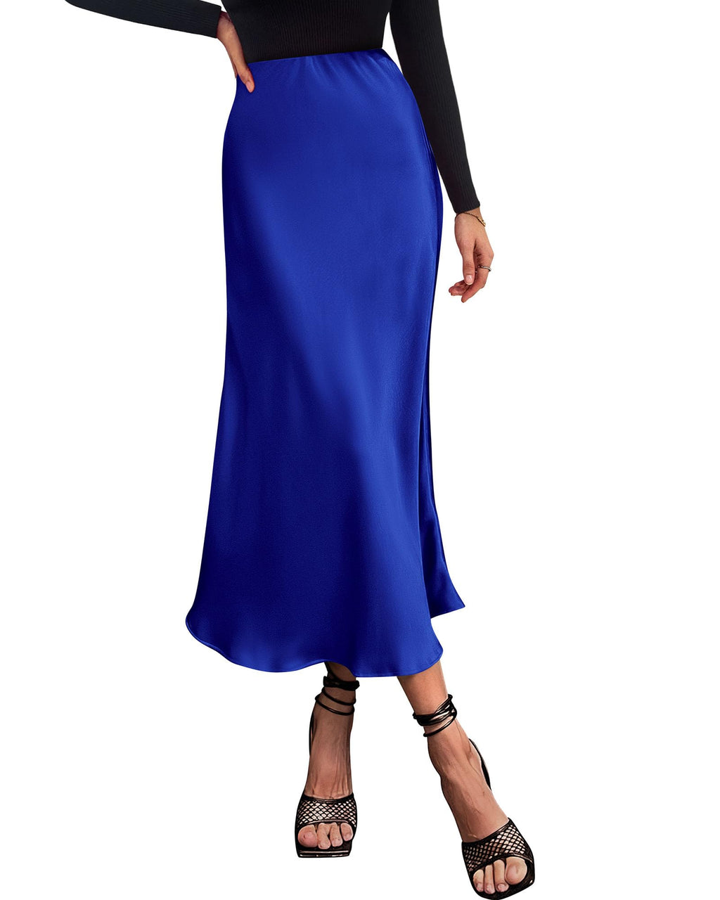 BTFBM Summer Womens Skirts Silk Elegant High Waist Flowy Long Satin A-Line Midi Skirt Cocktail Wedding Party