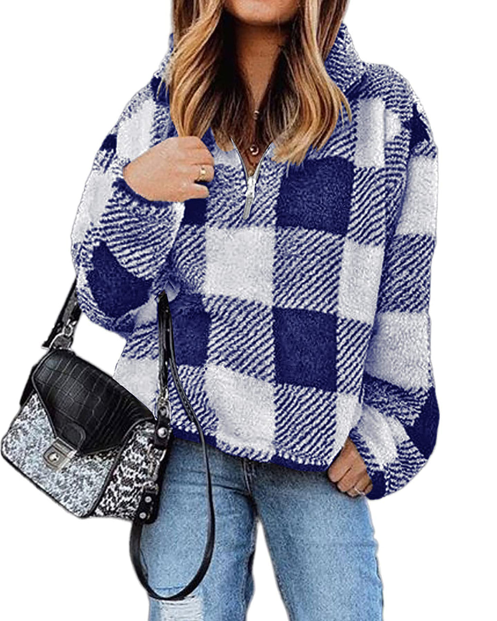 BTFBM Womens Sweatshirt Sherpa Quarter Zip Pullover Fall Winter Long Sleeve Fleece Sweaters Hoodies Sweatshirts Clothes