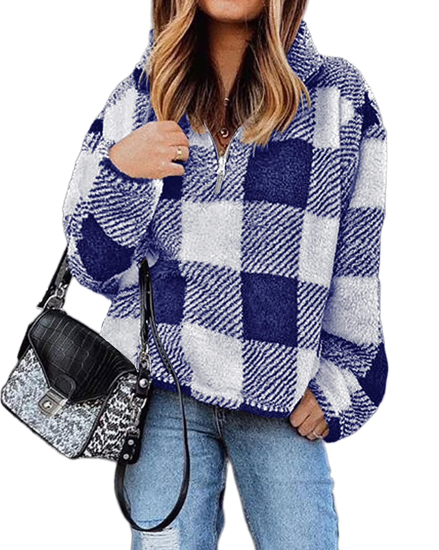 BTFBM Womens Sweatshirt Sherpa Quarter Zip Pullover Fall Winter Long Sleeve Fleece Sweaters Hoodies Sweatshirts Clothes