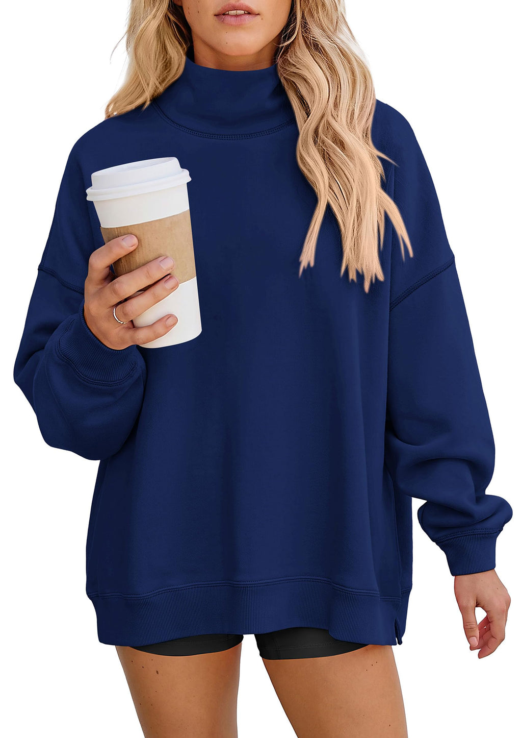 PRETTYGARDEN Womens Mock Neck Sweatshirt Oversized Pullover Loose Fit,Side Pockets,Long Sleeve Drop Shoulder Tops,Casual Lounge Work Travel Airport Outfits,Fall Fashion Winter Clothes
