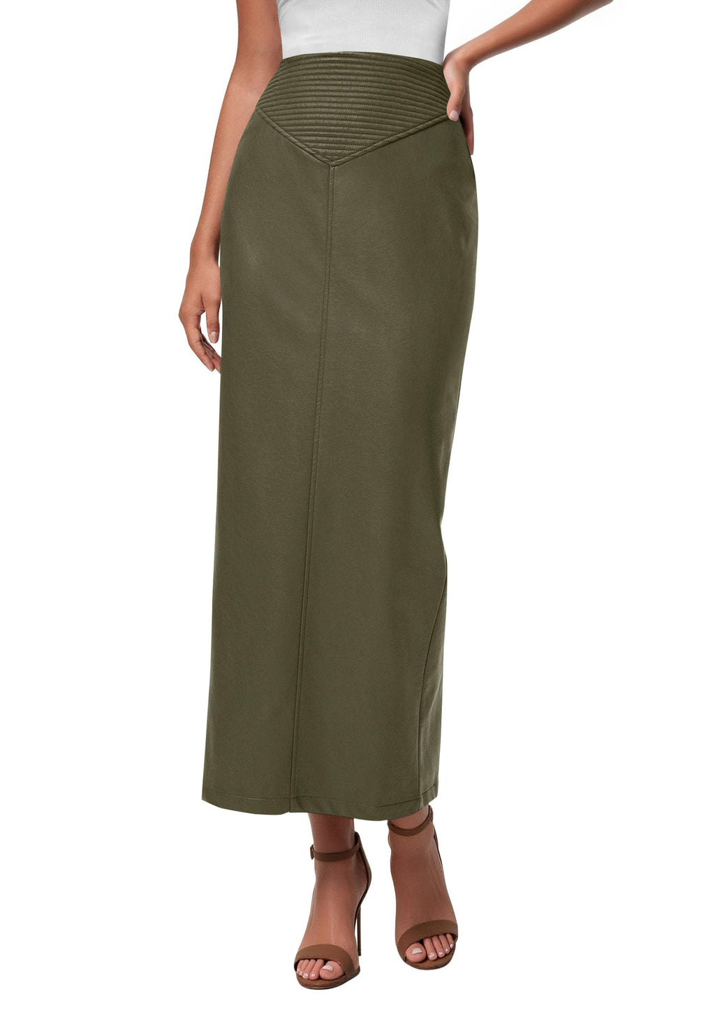 PRETTYGARDEN Long Skirts for Women Fall Fashion Clothing Faux Leather High Waist Dressy Casual Slit Pencil Maxi Skirt