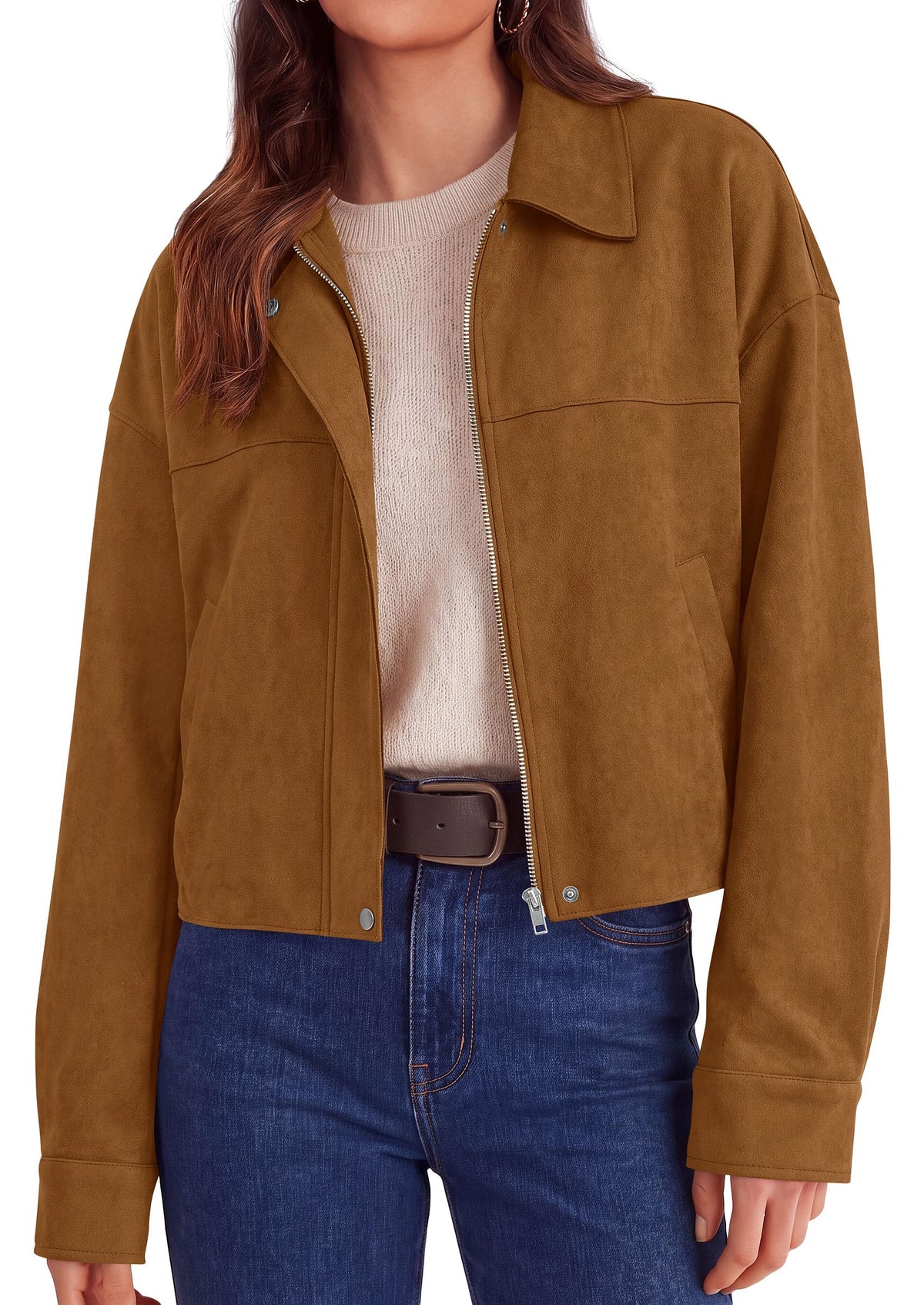 PRETTYGARDEN Women's Faux Suede Cropped Fall Jackets