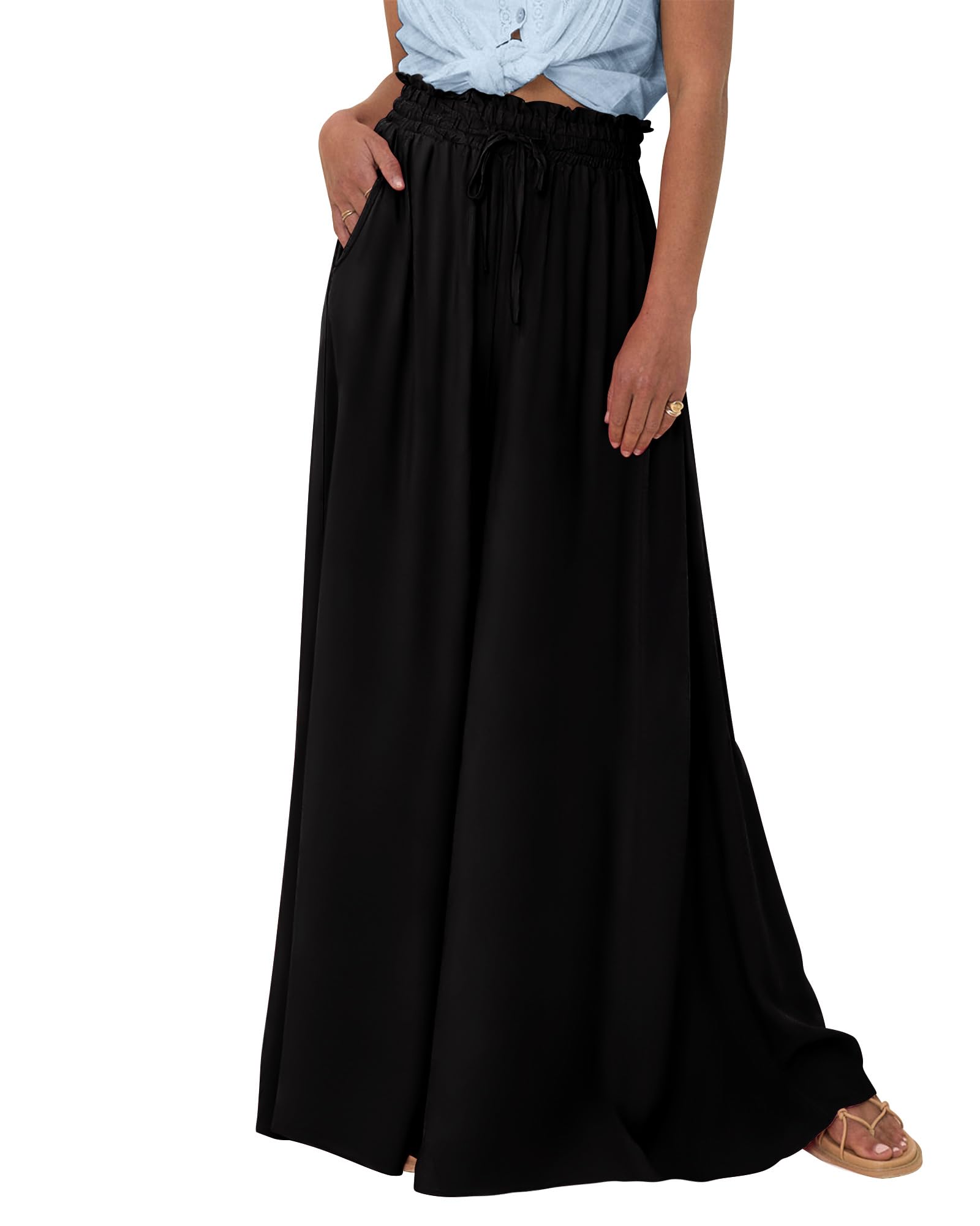 BTFBM Women Casual High Waist Wide Leg Pants Spring Summer Long Palazzo Pants Pocket Lounge Beach Vacation Clothes