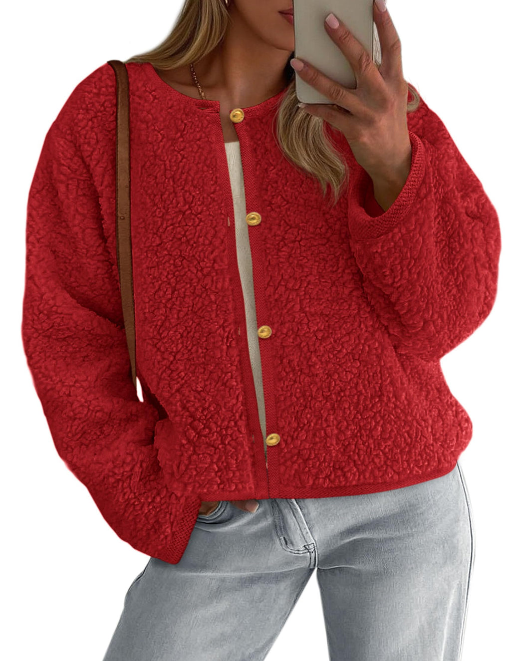 PRETTYGARDEN Women's Fall Fashion Clothes Trendy Fleece Sherpa Cropped Jackets Buttons Warm Casual Winter Faux Fur Coats