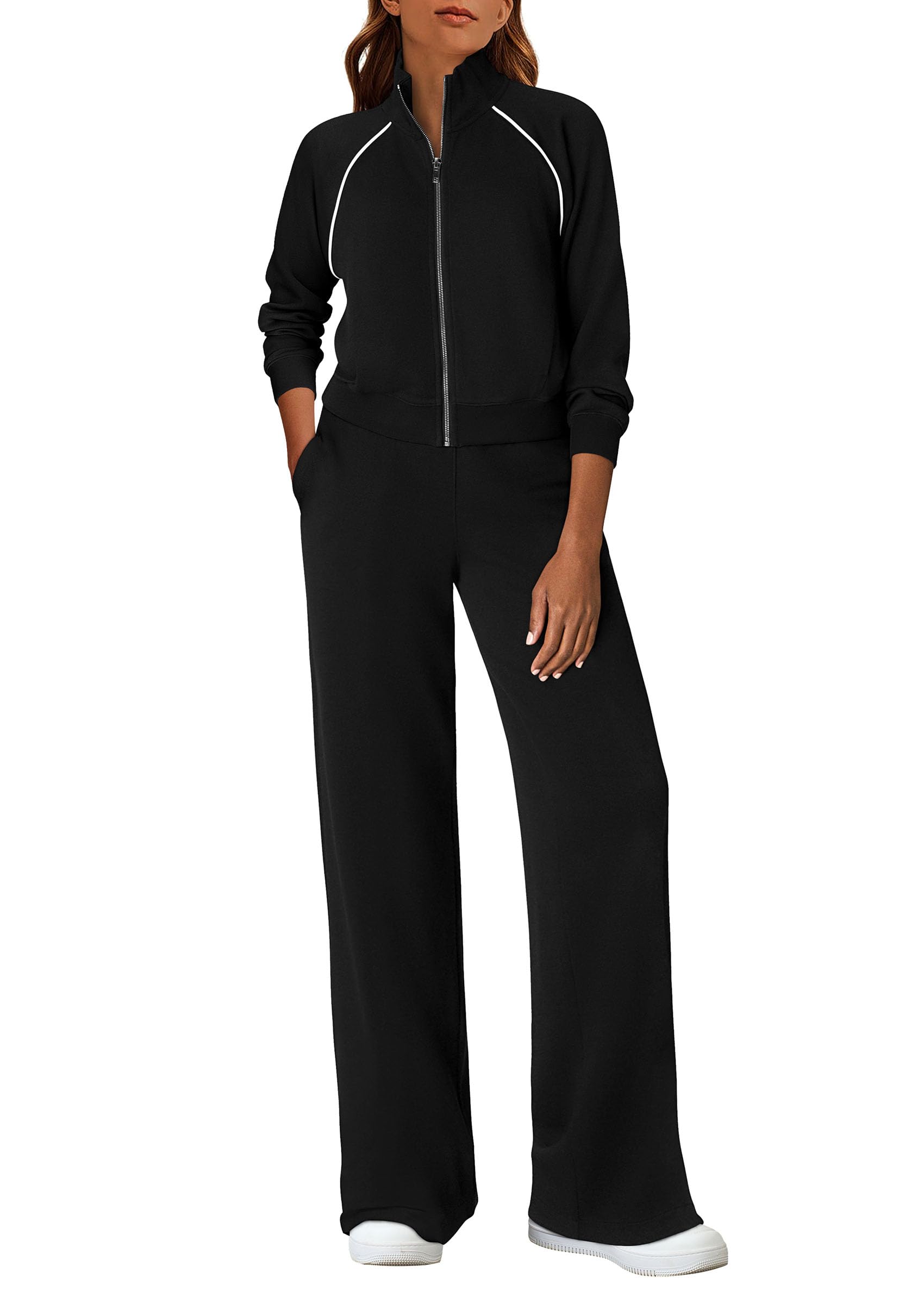 PRETTYGARDEN Womens 2 Piece Outfits Sweatsuits Fall Full Zip Sweatshirts Workout Pants Matching Lounge Sets Tracksuits