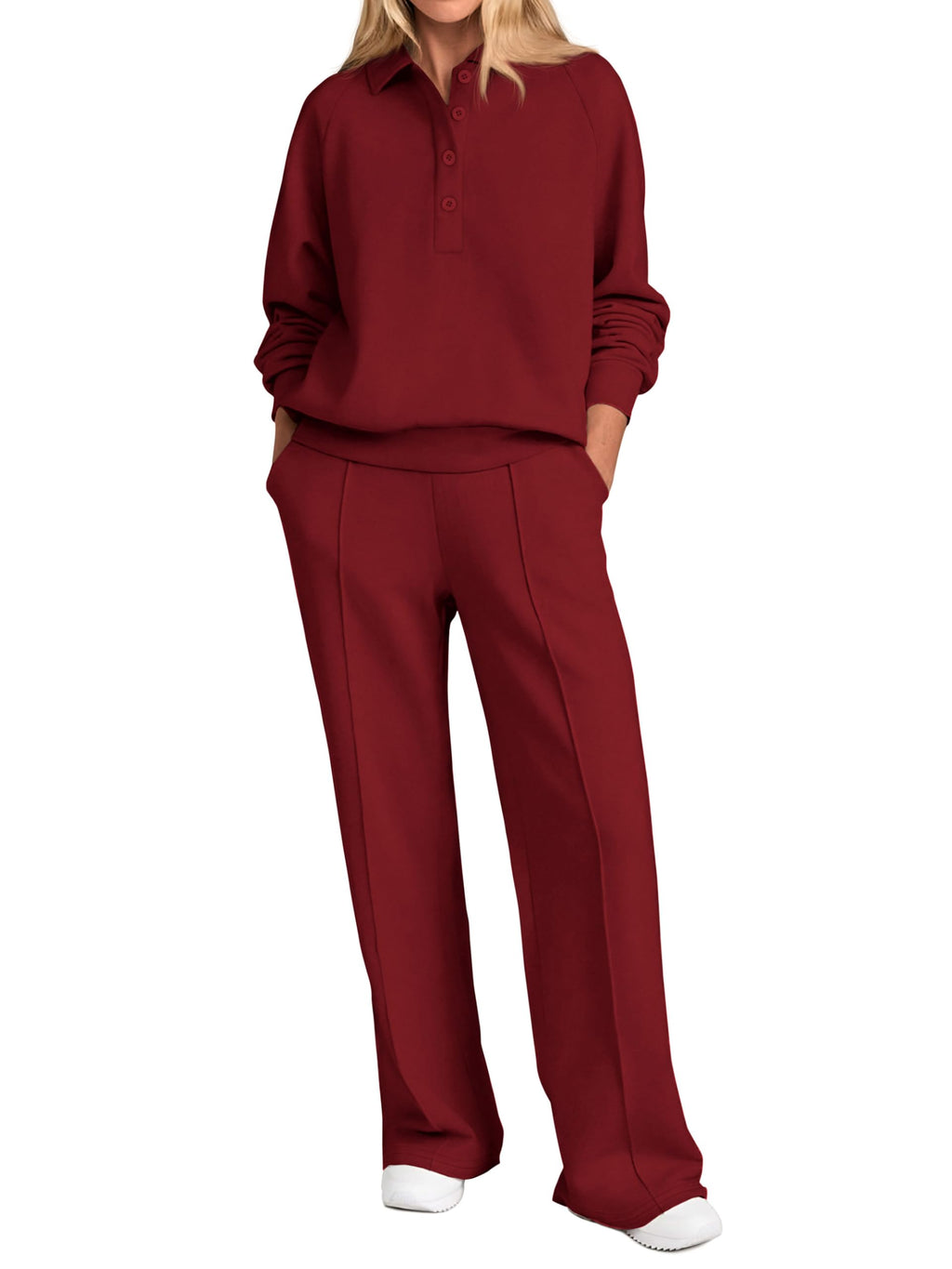 PRETTYGARDEN Women Fall 2 Piece Outfits Sweatsuits Lounge Sets Quarter Button Long Sleeve Sweatshirt, Wide Leg Sweat Pants, Casual 2 Piece Sets Tracksuit, Airport Travel Outfits for Women