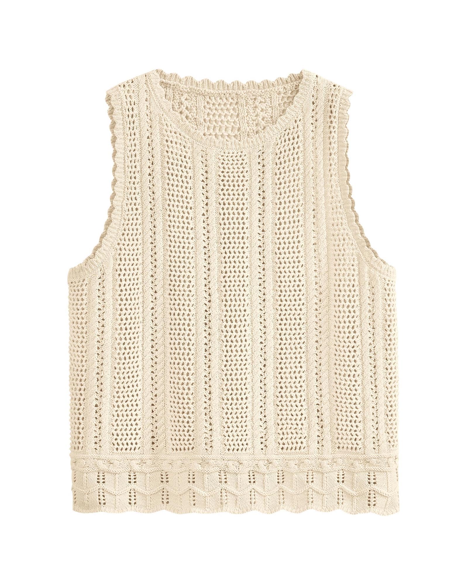 FreshPretty Crochet Tank Top Vacation Outfits for Women Sweater Vest Beach Cover Ups Spring Summer Sleeveless Cruise Resort Wear