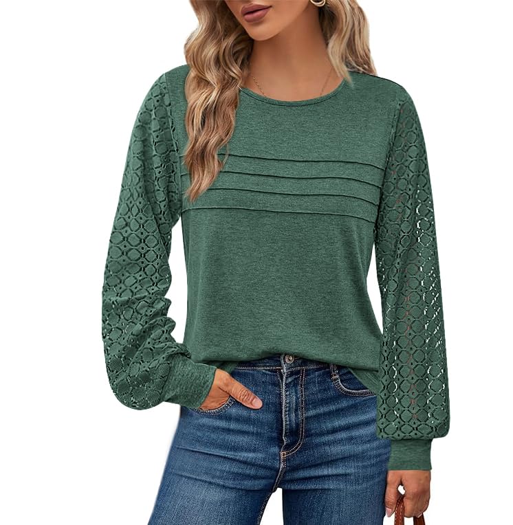 BTFBM Women's Long Sleeve Shirts Dressy Lace Fall Tops Trendy Business Casual T-Shirts Cute Work Outfits Blouses