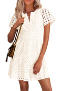 PRETTYGARDEN Womens Summer Short Dress V Neck Short Sleeve A Line Hollow Out Lace Ruffle Cute Casual Beach Party Dresses