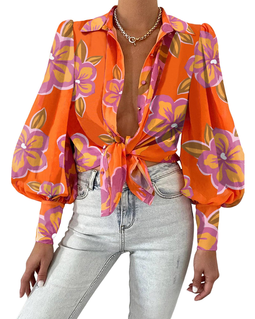BTFBM Women Fashion Button Down Shirts V Neck Boho Printed Long Sleeve Blouses Dressy Casual Spring Fall Tops