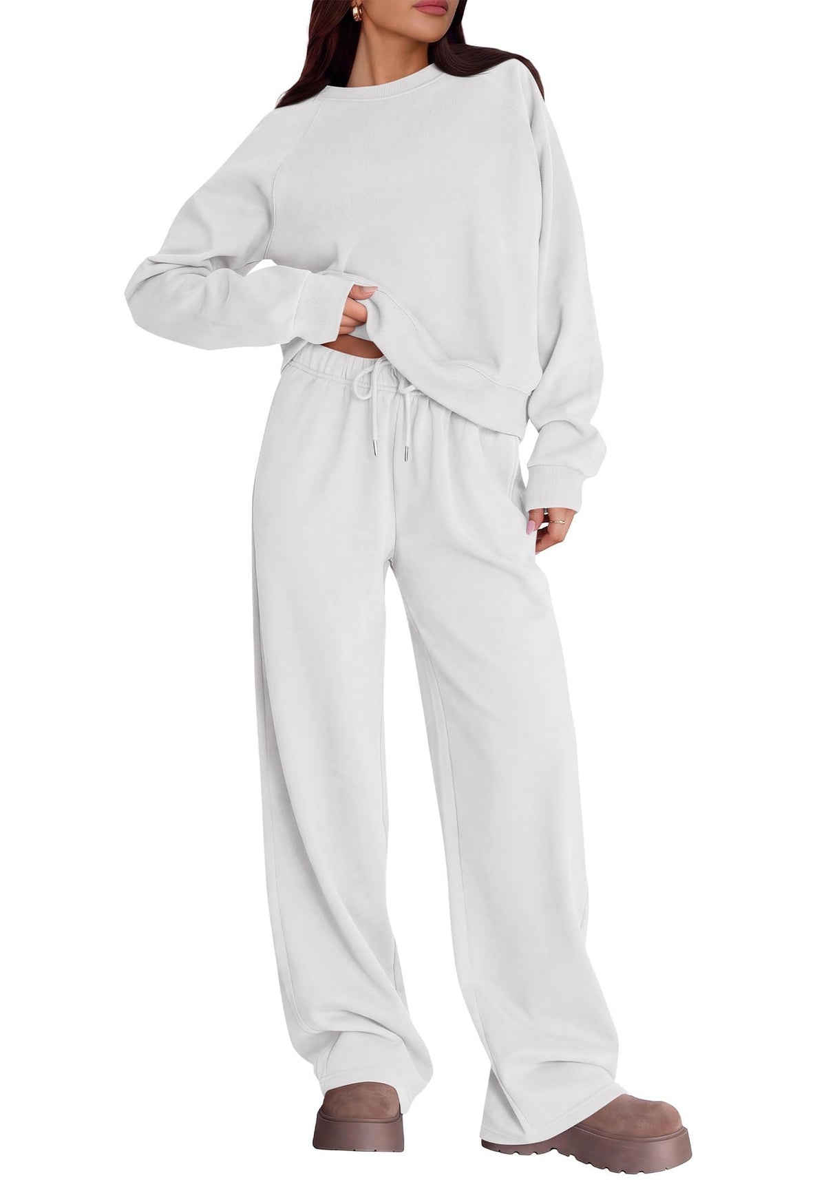 FreshPretty Sweatsuits Women 2 Piece Outfit Sweat Set Lounge Sets,Fall Matching Sets Clothing,Airport Travel Outfit,Comfort Sweatshirt,Wide Leg Sweatpants,Workout Athleisure,Jogger Tracksuit