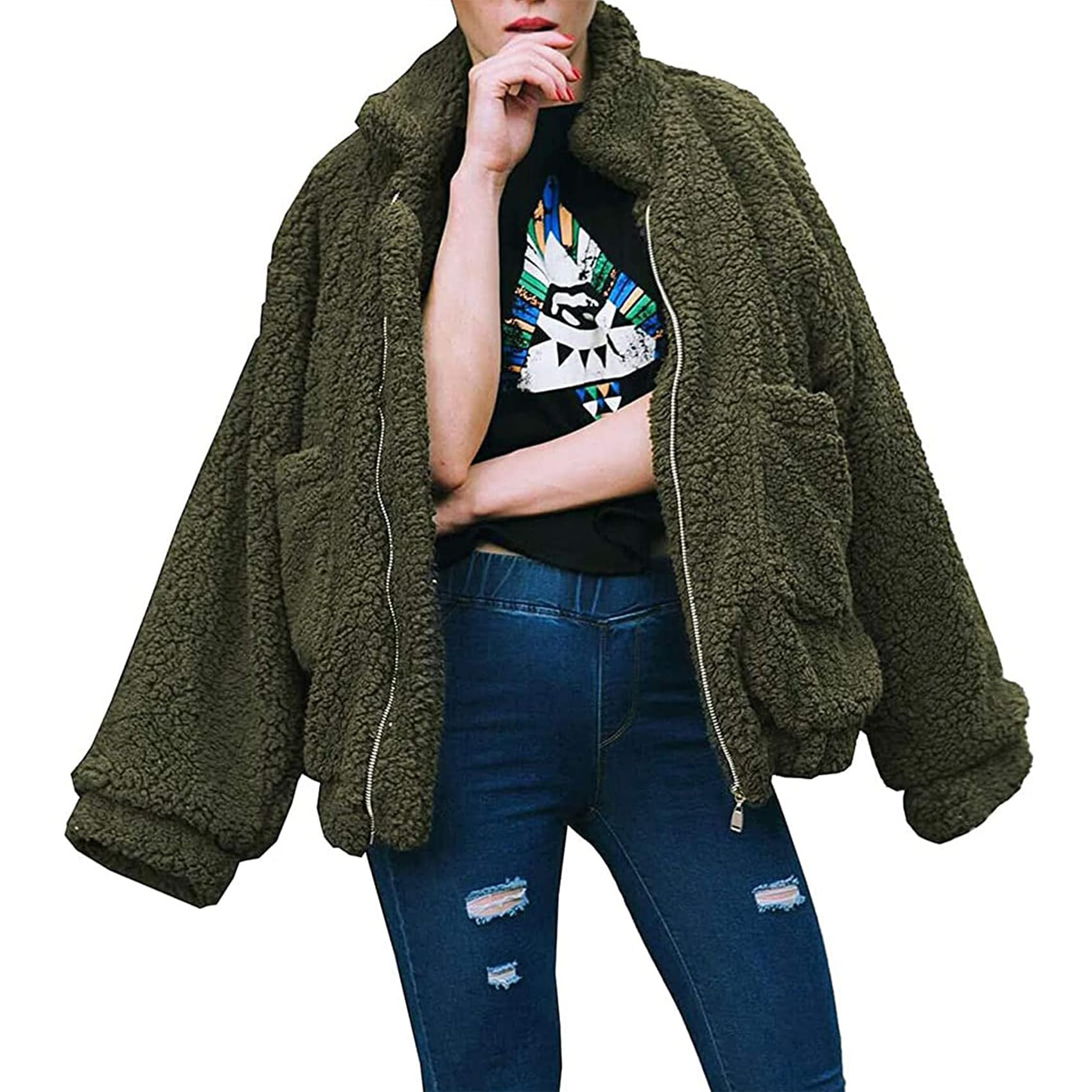 PRETTYGARDEN Women's Fashion Winter Coats Sherpa Fleece Faux Fur Shearling Oversized Trendy Jackets Warm Outerwear Clothing