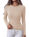 FreshPretty Womens Dressy Casual Tops Long Sleeve Fitted T-Shirts,Crew Neck,Lightweight Stretchy Sweater,Ribbed Knit Going Out Tops,Business Casual Outfits,Fall Tops,Winter Layer Clothes