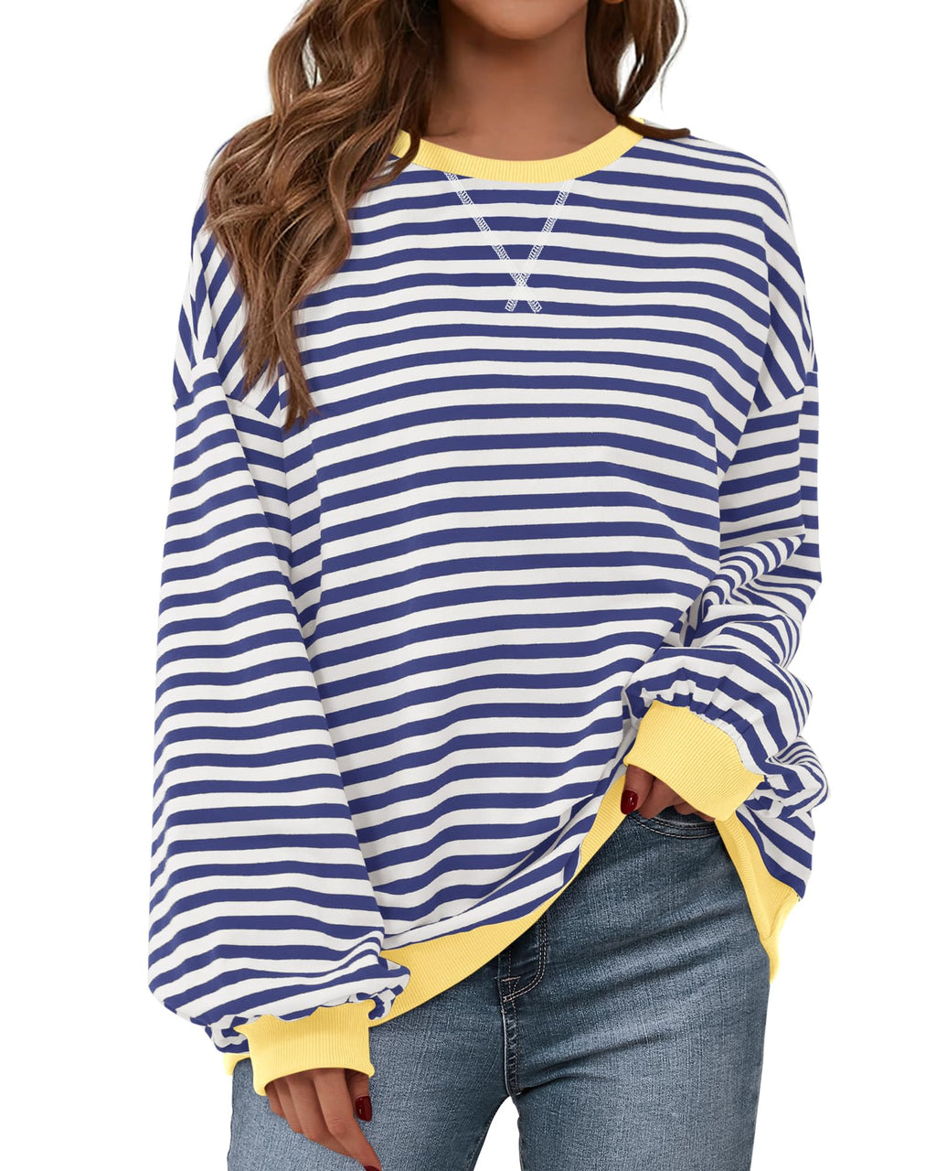 BTFBM Sweatshirt For Women Summer Crewneck Long Sleeve Oversized Striped Pullover Tops Y2K Clothes Workout Shirt