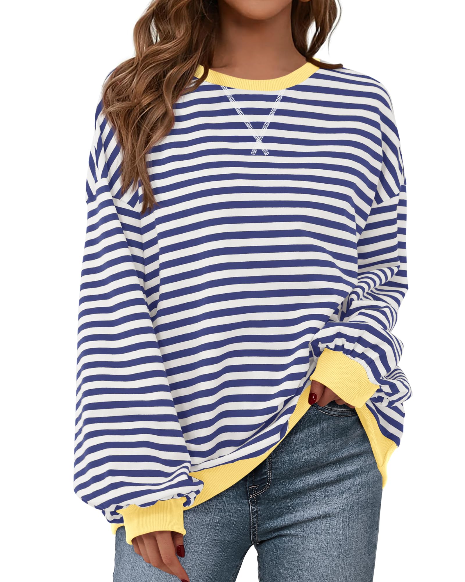 BTFBM Sweatshirt For Women Summer Crewneck Long Sleeve Oversized Striped Pullover Tops Y2K Clothes Workout Shirt