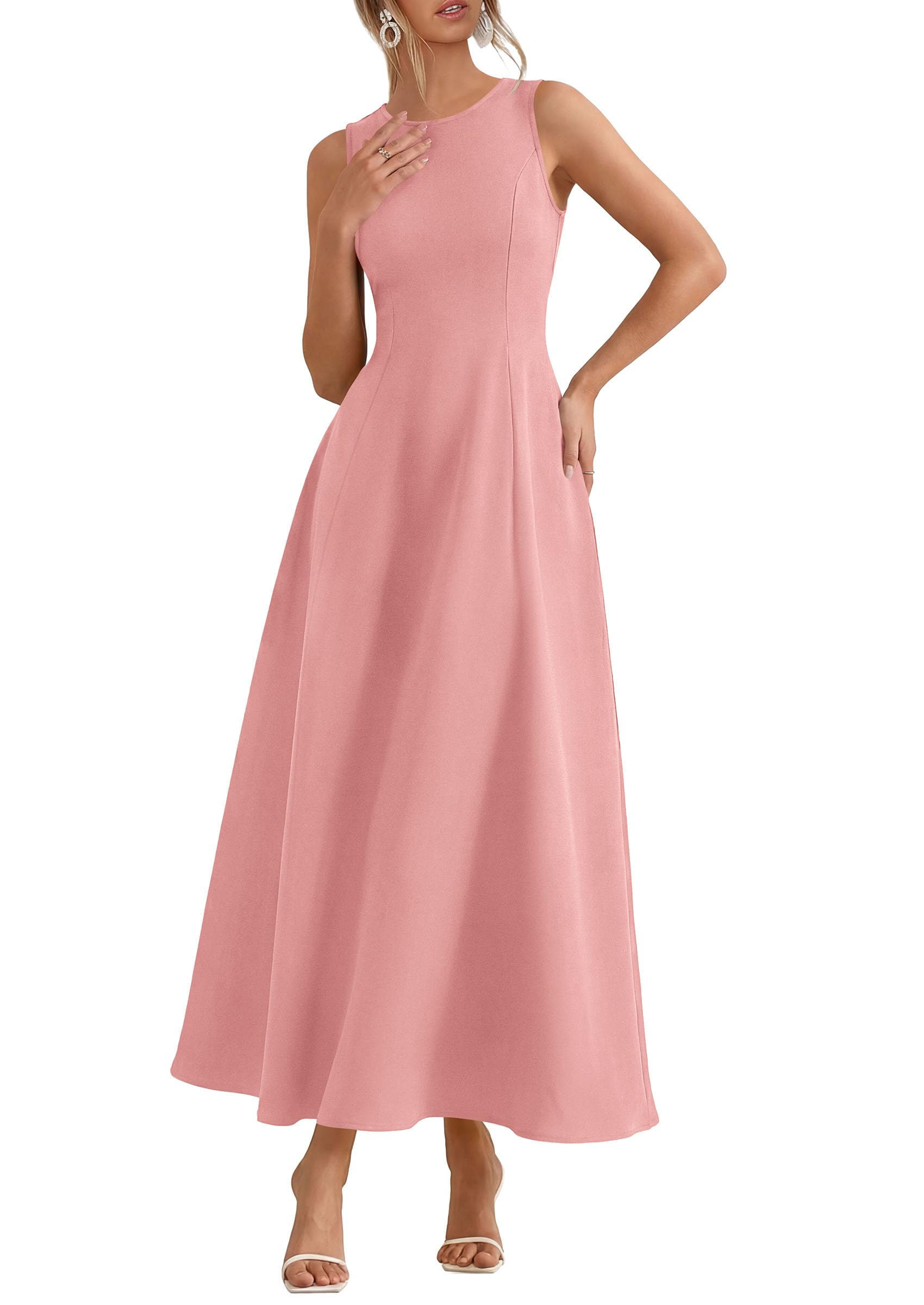 PRETTYGARDEN Women's Maxi Dress Summer Wedding Guest Spring A Line Long Tank Flowy Modest Sleeveless Cocktail Dresses