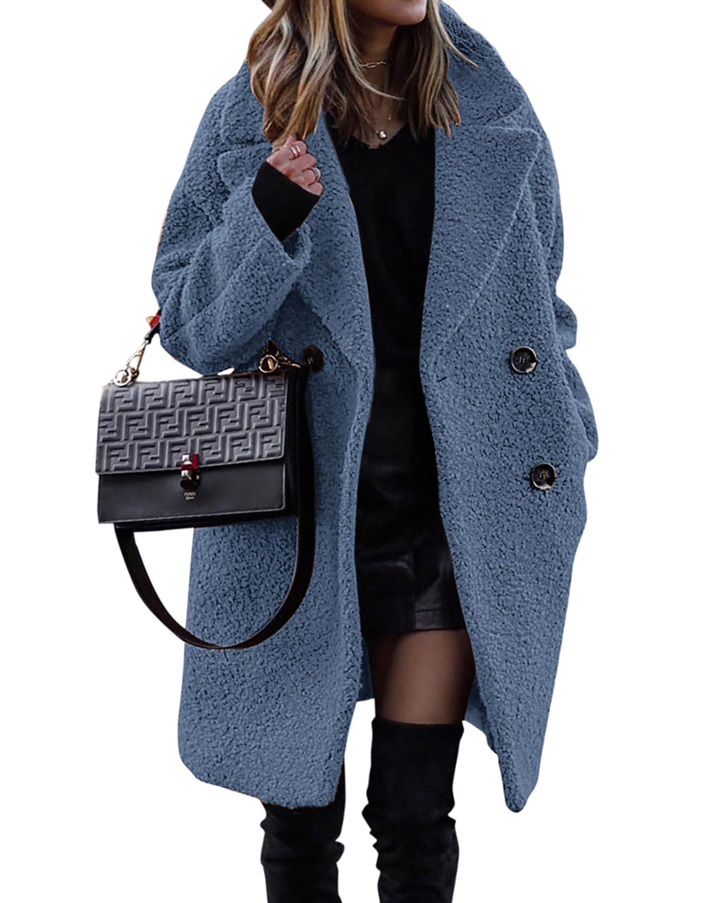 BTFBM Women Winter Faux Fur Coats Lapel Long Sleeve Fuzzy Fleece Outerwear Button Down Sherpa Jackets Fall Outfits