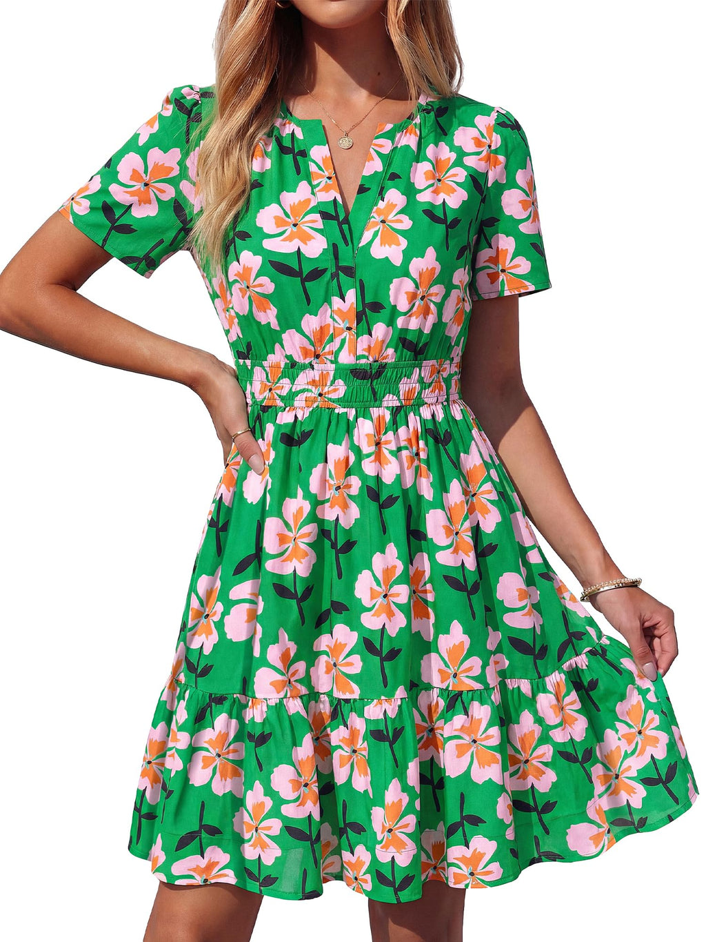 BTFBM Summer Dresses for Women Lightweight Casual Short Sleeve Floral Mini Dress A Line Beach Vacation Sundress