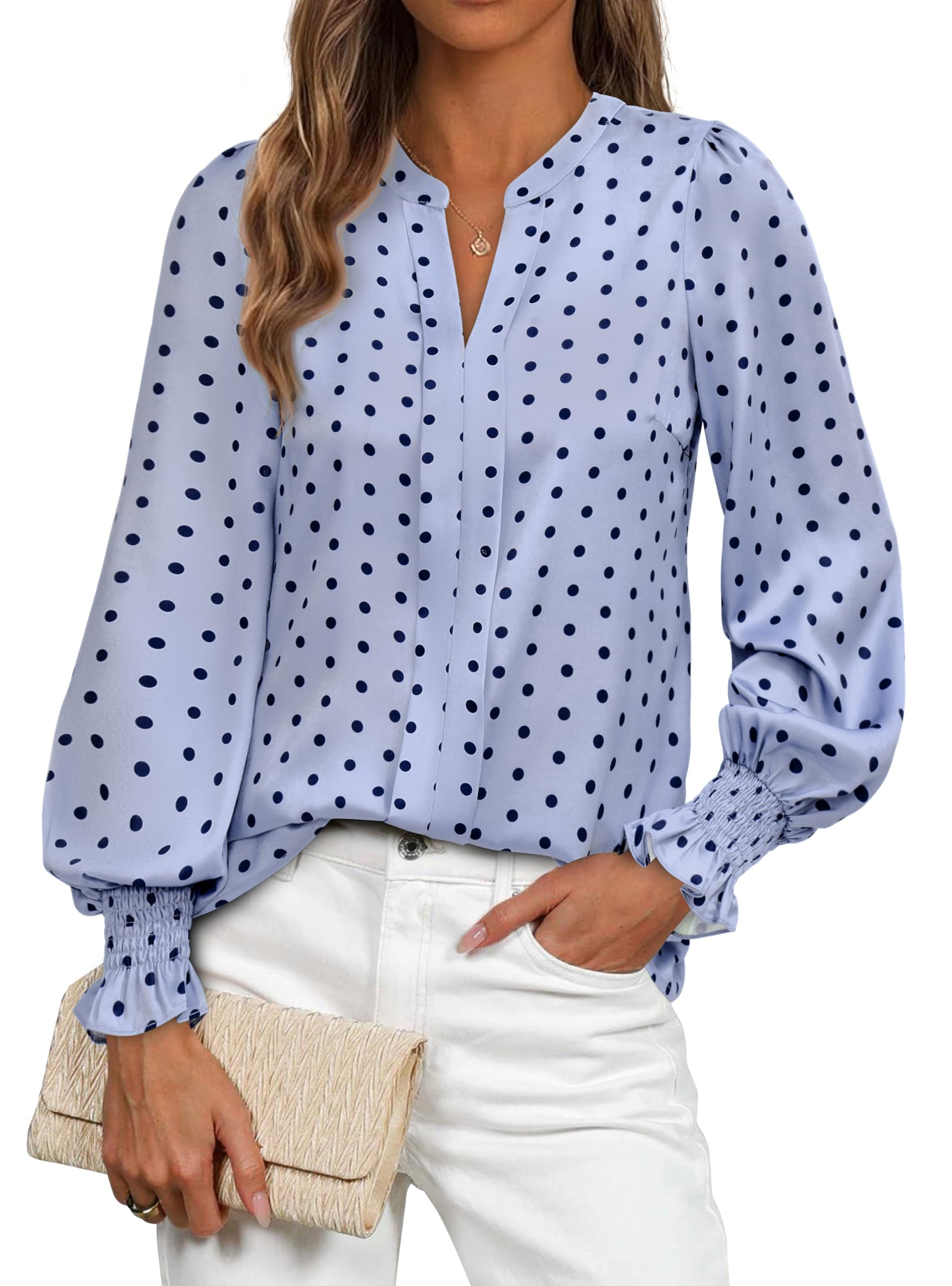 FreshPretty Womens Boho Floral Long Sleeve Tops Fall Fashion V Neck Loose Chiffon Work Blouses Dressy Casual Ruffle Shirts