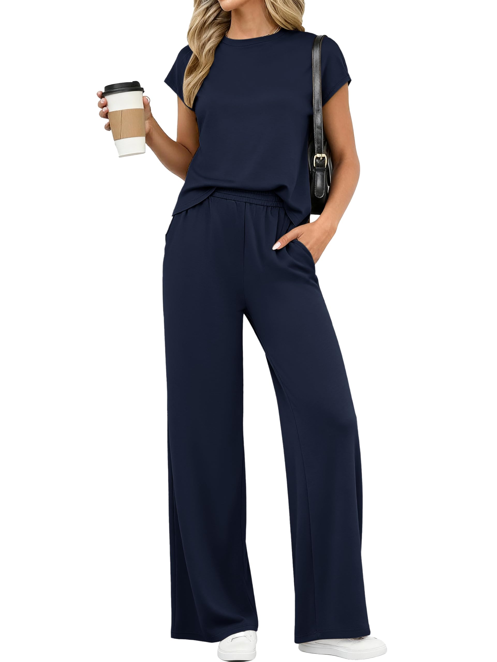 PRETTYGARDEN Womens 2 Piece Outfits Casual Cap Sleeve Lounge Set Summer Tracksuits Matching Sets Beach Fashion Travel Clothes