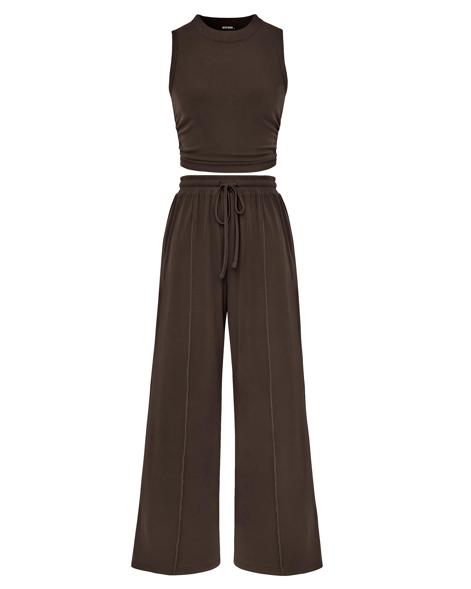 BTFBM Summer Outfits For Women Cropped Sleeveless Tank Tops Wide Leg Pants 2 Piece Sets Beach Lounge Set Clothing