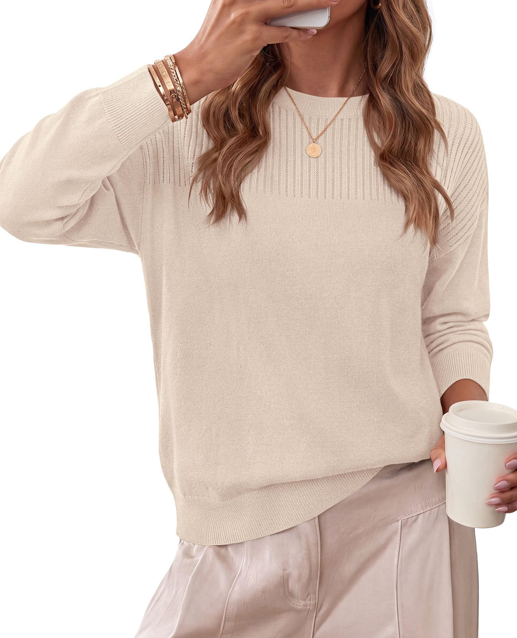 PRETTYGARDEN Sweaters for Women Fall Crewneck Knit Cropped Sweater Soft Cozy Relaxed Fit Long Sleeve Lightweight Basic Pullover Top, Winter Business Casual