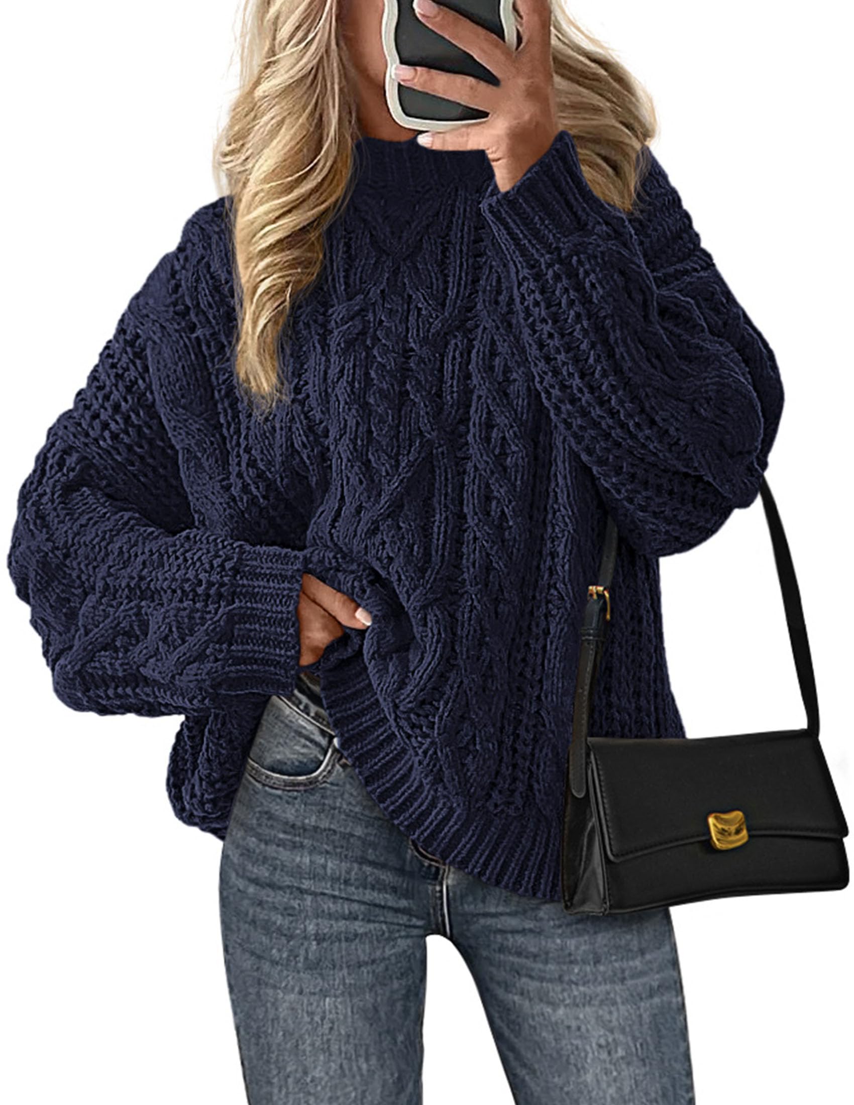PRETTYGARDEN Women's Oversized Fall Sweaters Casual Long Sleeve Crewneck Chunky Cable Knit Pullover Tops Winter Clothes