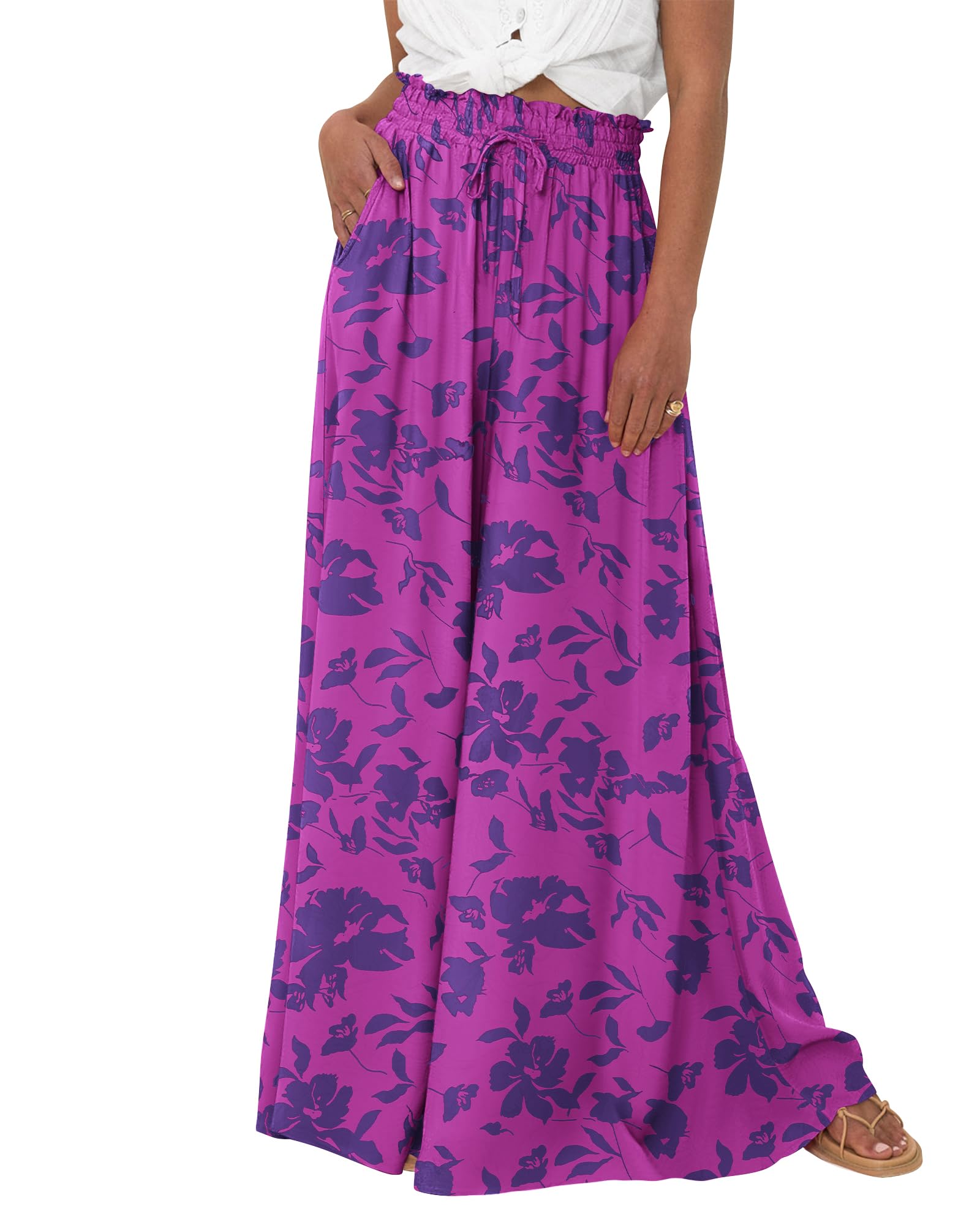 BTFBM Women Casual High Waist Wide Leg Pants Spring Summer Long Palazzo Pants Pocket Lounge Beach Vacation Clothes