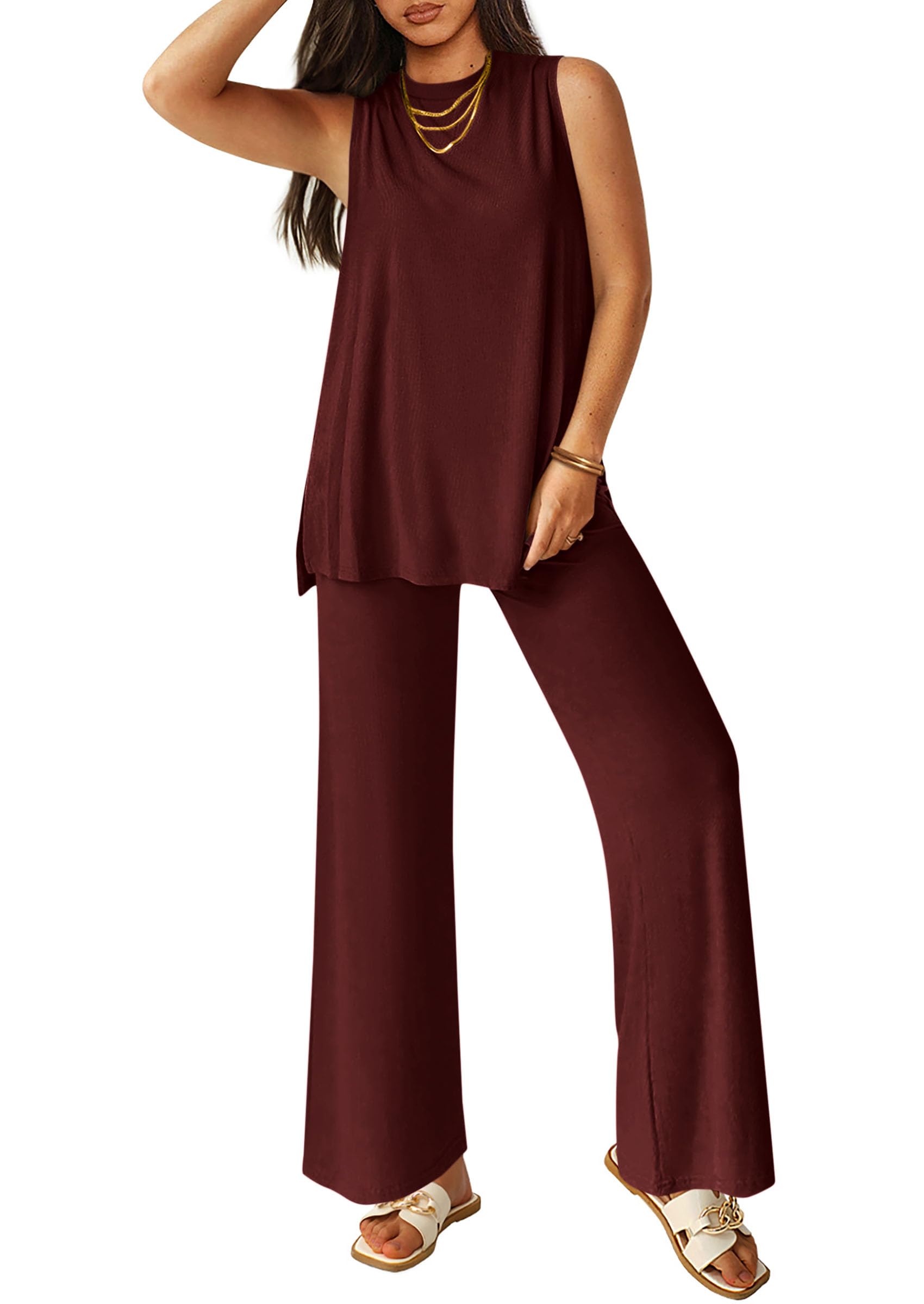 PRETTYGARDEN Women's 2 Piece Lounge Set Summer Casual Loose Tank Top Wide Leg Pants Matching Travel Outfits Tracksuit